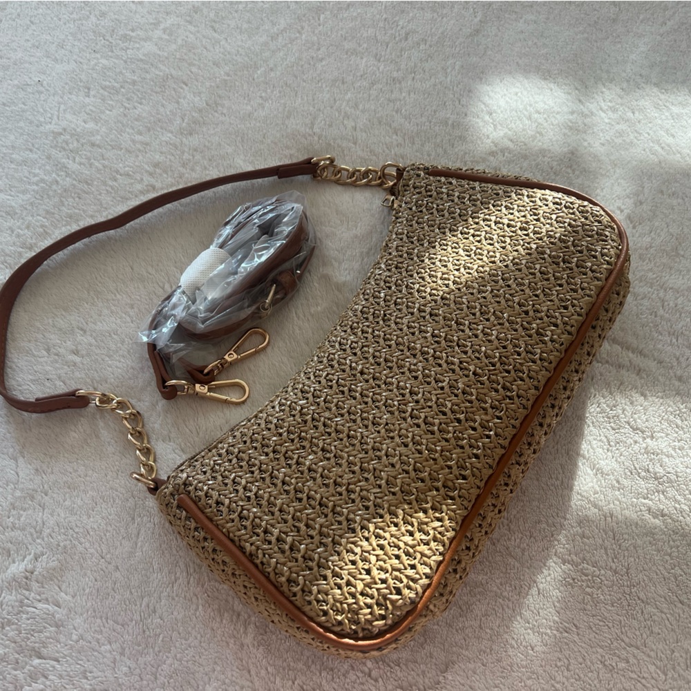 NEW Elegant Tan Woven Shoulder Bag